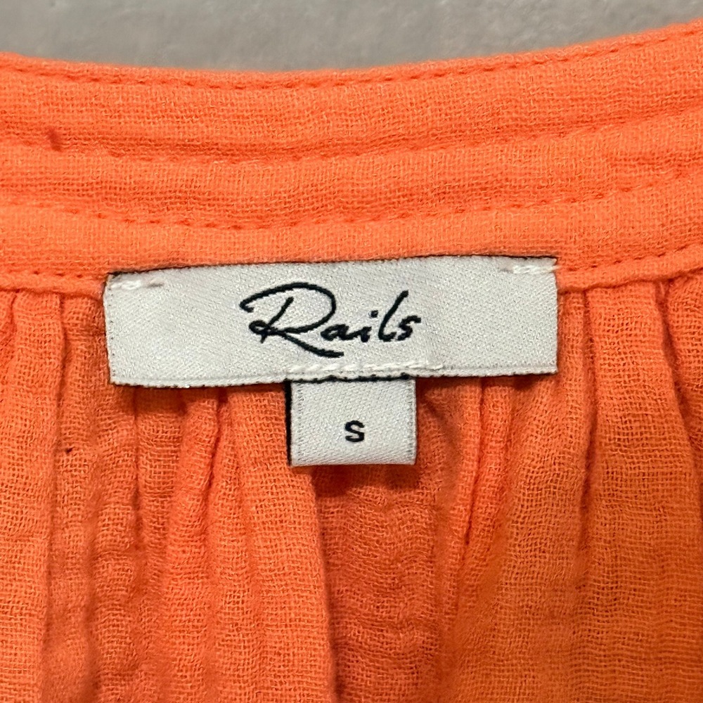 Rails Noelle Dress Women Small Orange Gauze Organic Cotton Tiered Mini Belted - Picture 4 of 13